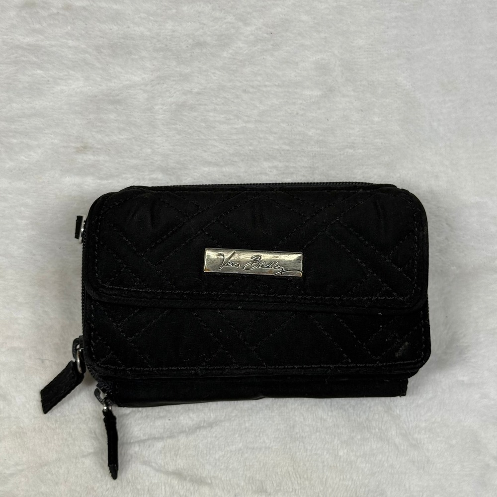 Vera Bradley Black Quilted Microfiber All In One Crossbody Wallet Organizer Bag